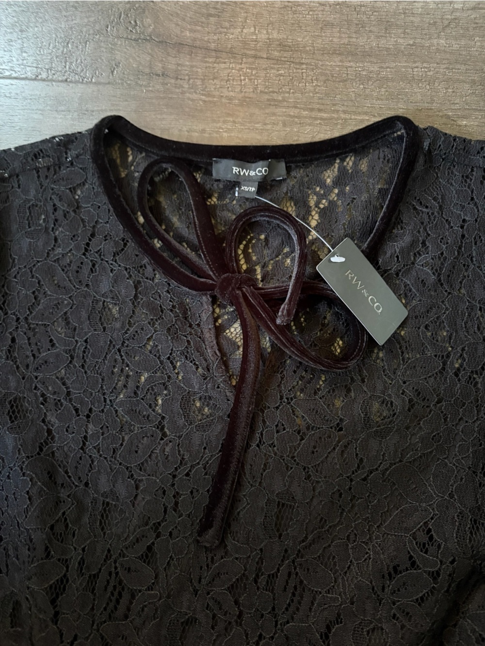 NWT Rw&Co Black Lace Fit-and-Flare Dress with Velvet Trim and Pockets - Picture 6 of 7
